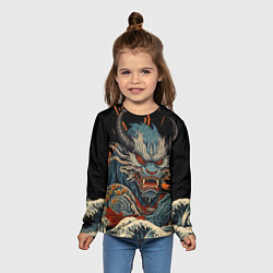 Лонгслив детский Японский дракон и волны в стиле тату ирезуми, цвет: 3D-принт — фото 2