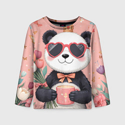 Лонгслив детский Панда с поздравлениями и с цветами, цвет: 3D-принт