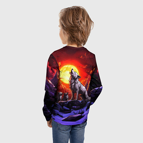 Детский лонгслив Белый волк воет на луну / 3D-принт – фото 4