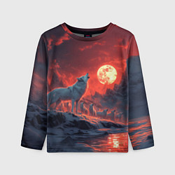 Лонгслив детский Белый волк воет на луну, цвет: 3D-принт