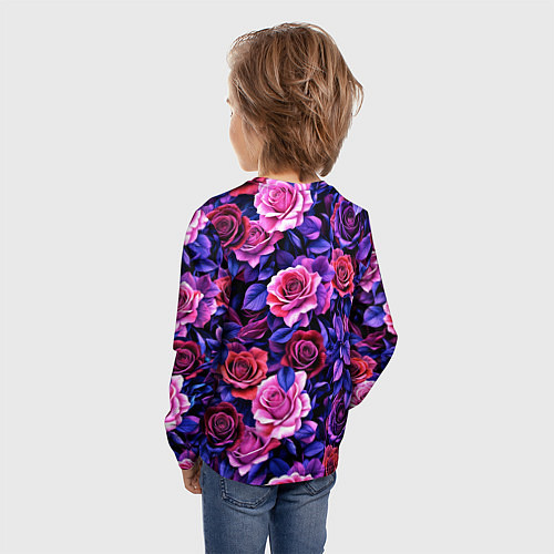 Детский лонгслив Разноцветные цветы - синие розы паттерн / 3D-принт – фото 4