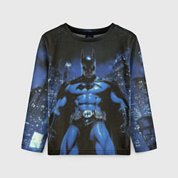 Лонгслив детский Бэтмен синий город, цвет: 3D-принт