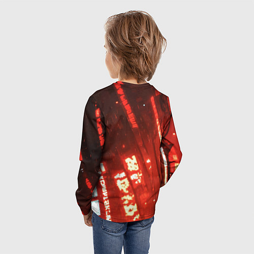 Детский лонгслив Черный Бэтмен на фоне красного города / 3D-принт – фото 4