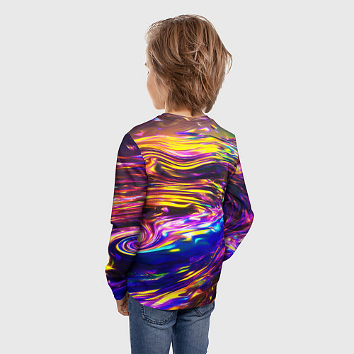 Детский лонгслив Неоновые полосы текстура / 3D-принт – фото 4