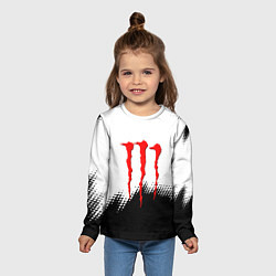 Лонгслив детский Monster energy чёрно белые краски, цвет: 3D-принт — фото 2