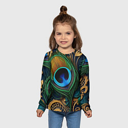 Лонгслив детский Узоры и перья павлина, цвет: 3D-принт — фото 2
