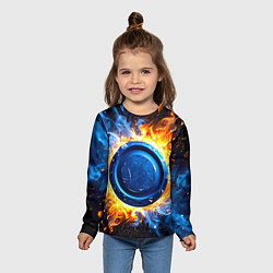 Лонгслив детский Шайба в синем пламени, цвет: 3D-принт — фото 2