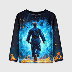 Лонгслив детский Дзюдоист в синем пламени, цвет: 3D-принт