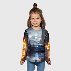 Лонгслив детский BMW синие фары дождливая погода, цвет: 3D-принт — фото 2