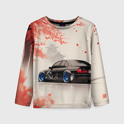 Лонгслив детский Черная БМВ и сакура, цвет: 3D-принт