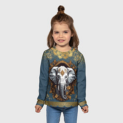 Лонгслив детский Слон лотос и золотая мандала, цвет: 3D-принт — фото 2