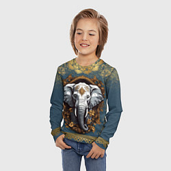 Лонгслив детский Слон лотос и золотая мандала, цвет: 3D-принт — фото 2