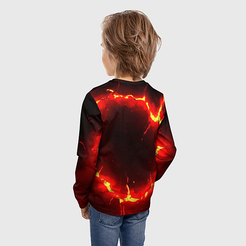 Детский лонгслив Красный круг из огня текстура / 3D-принт – фото 4