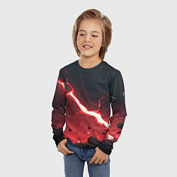 Лонгслив детский Красная молния на черной текстуре, цвет: 3D-принт — фото 2
