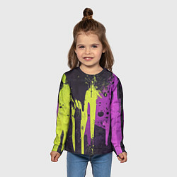 Лонгслив детский Желтая и фиолетовая краска на черном, цвет: 3D-принт — фото 2