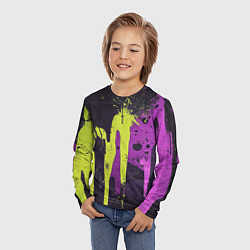 Лонгслив детский Желтая и фиолетовая краска на черном, цвет: 3D-принт — фото 2