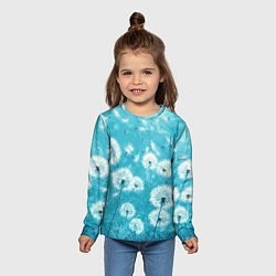 Лонгслив детский Белые одуванчики на бирюзовом фоне, цвет: 3D-принт — фото 2
