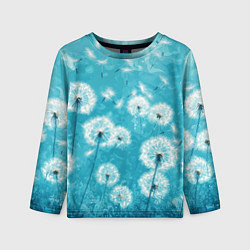 Лонгслив детский Белые одуванчики на бирюзовом фоне, цвет: 3D-принт