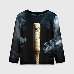 Детский лонгслив Бейсбольная бита на черном в дыму