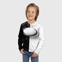 Лонгслив детский Мяч для регби в черно-белом, цвет: 3D-принт — фото 2