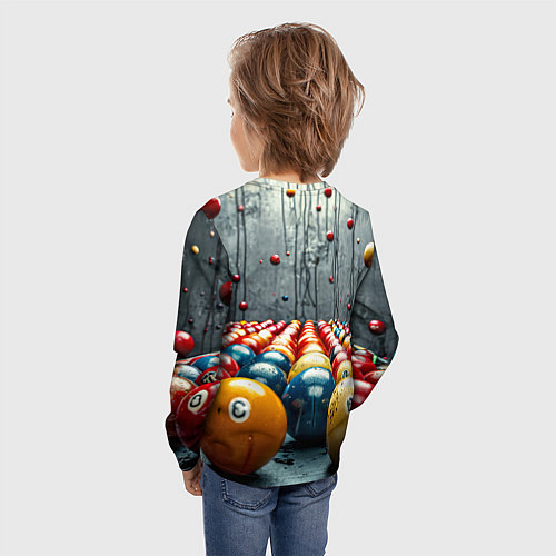 Детский лонгслив Бильярдные шары на сером / 3D-принт – фото 4