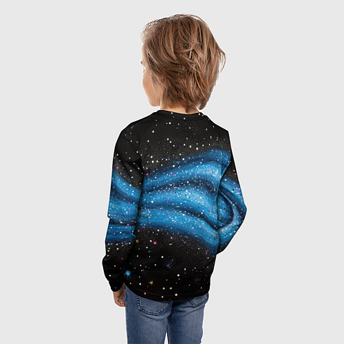 Детский лонгслив Синяя абстрактная текстура на черном / 3D-принт – фото 4
