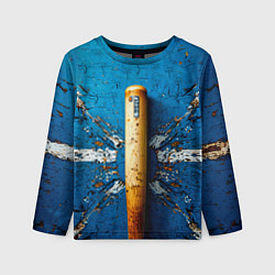 Лонгслив детский Бейсбольная бита на синем, цвет: 3D-принт