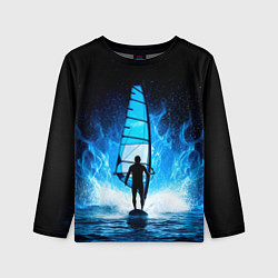 Лонгслив детский Виндсерфер в синем пламени, цвет: 3D-принт