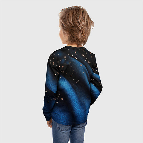 Детский лонгслив Синяя волнистая текстура на черном / 3D-принт – фото 4