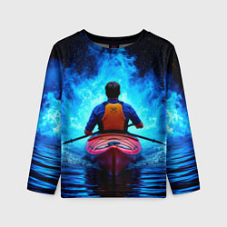Детский лонгслив На байдарке в синем пламени