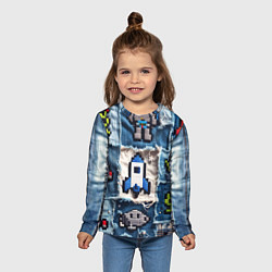 Лонгслив детский Космический пиксельный корабль, цвет: 3D-принт — фото 2