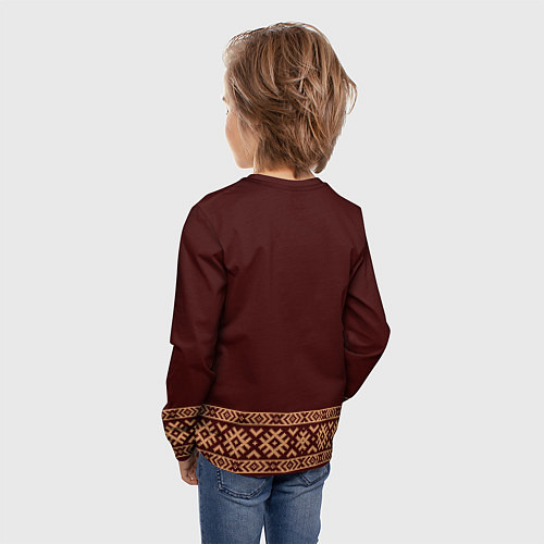Детский лонгслив Золотой узор на бордовом - вышиванка рубаха / 3D-принт – фото 4