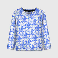 Лонгслив детский Бело-голубой цветочный, цвет: 3D-принт