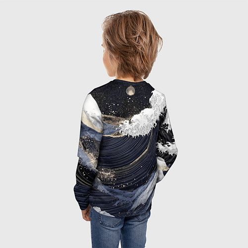 Детский лонгслив Волны моря с блестками / 3D-принт – фото 4