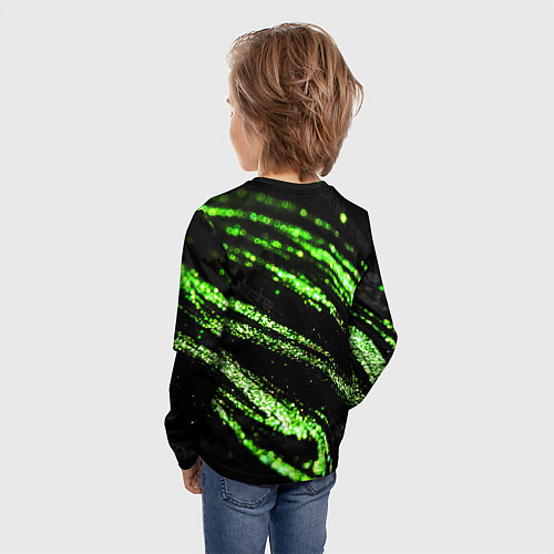 Детский лонгслив Зеленые блестки на черном / 3D-принт – фото 4