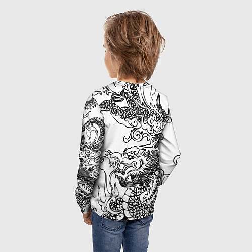 Детский лонгслив Татуировка дракона на белом / 3D-принт – фото 4
