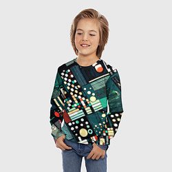 Лонгслив детский Тёмно-синий абстракция полосы кружочки, цвет: 3D-принт — фото 2