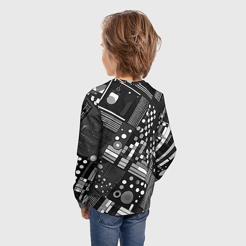 Детский лонгслив Тёмный серый абстракция квадраты кружочки / 3D-принт – фото 4