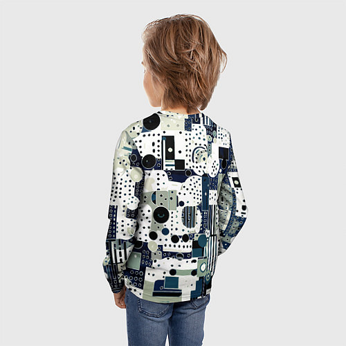 Детский лонгслив Чёрно-белый с синий абстракция фигуры точки / 3D-принт – фото 4