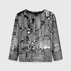 Лонгслив детский Чёрно-белые абстракция точки полоски, цвет: 3D-принт