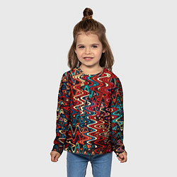 Лонгслив детский Искажённые волнистые полосы красно-синий, цвет: 3D-принт — фото 2