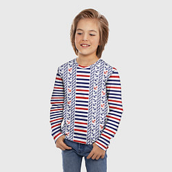 Лонгслив детский Полосатый морской орнамент с якорями, цвет: 3D-принт — фото 2