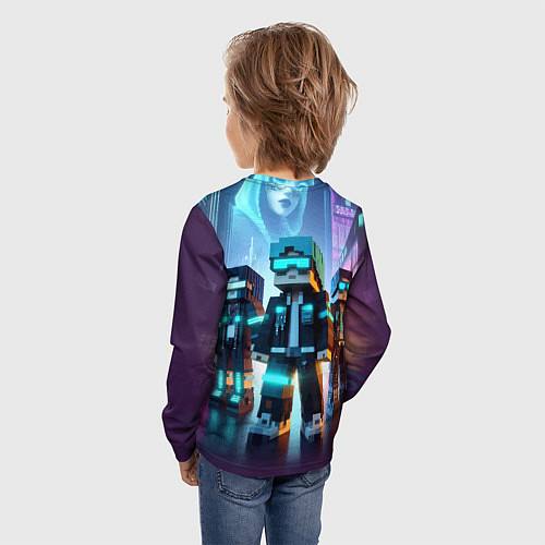 Детский лонгслив Minecraft - neon metropolis ai art / 3D-принт – фото 4