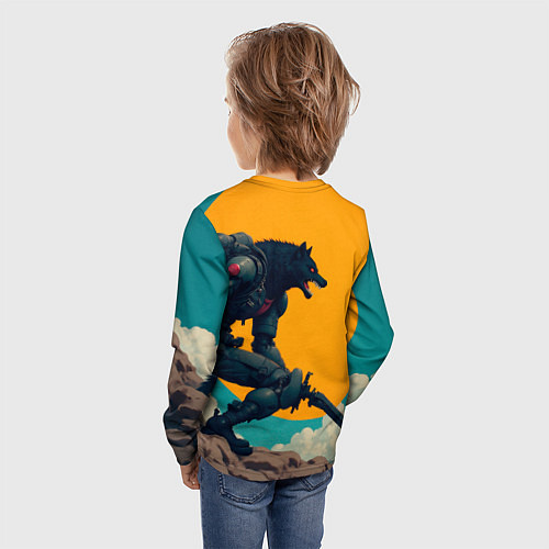 Детский лонгслив Киберчеловек-волк / 3D-принт – фото 4
