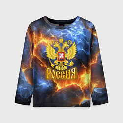Детский лонгслив Россия герб и огонь