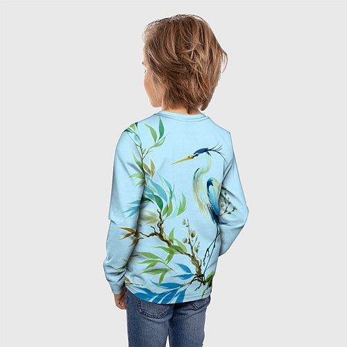 Детский лонгслив Акварельная цапля у пруда / 3D-принт – фото 4