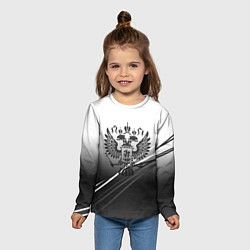 Лонгслив детский Герб России градиент в полосами серый, цвет: 3D-принт — фото 2