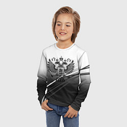 Лонгслив детский Герб России градиент в полосами серый, цвет: 3D-принт — фото 2
