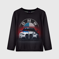 Детский лонгслив BMW на красном фоне