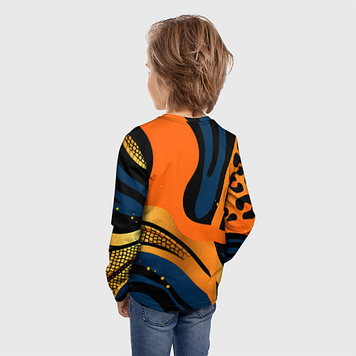 Детский лонгслив Леопардовый с синим и оранжевым / 3D-принт – фото 4